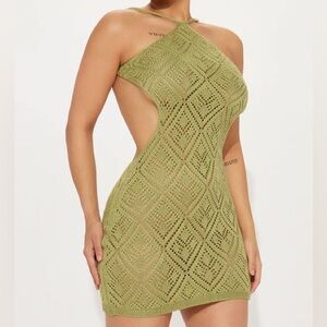 Elegant Olive Green Crochet Dress